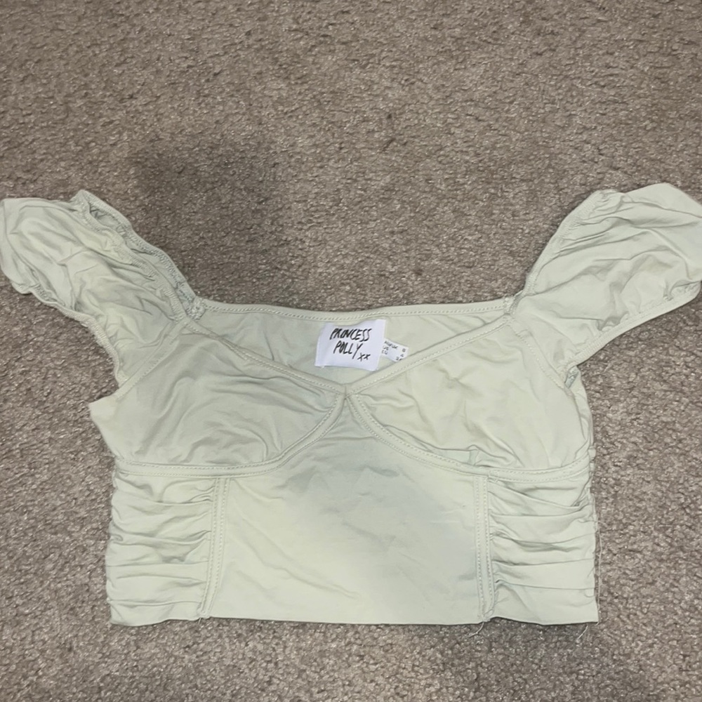 Pale green off the shoulder top